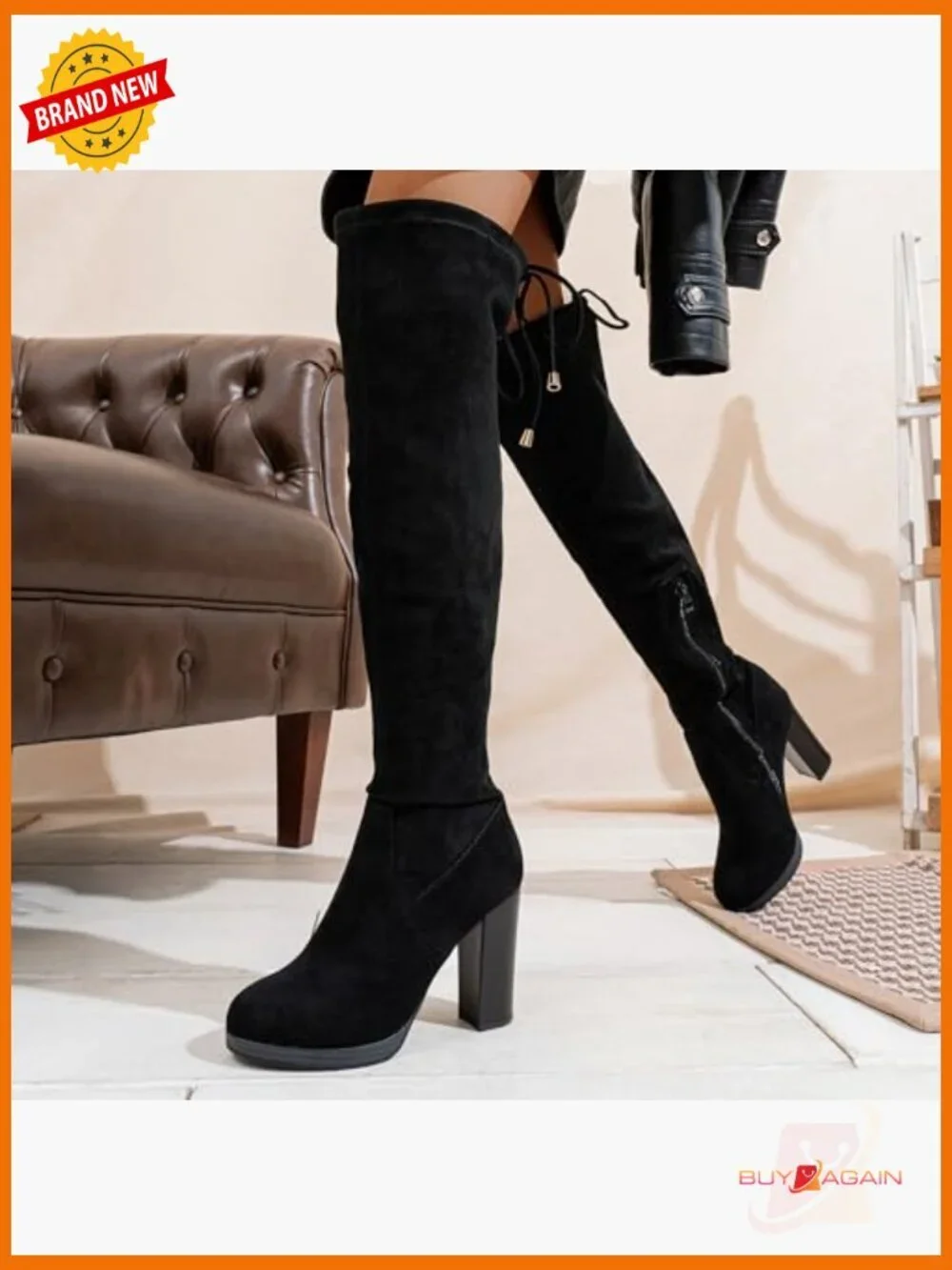 Women's Over The Knee Boots Chunky Heel Faux Suede Zip Closure